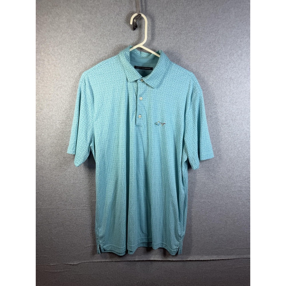 Greg Norman Polo Shirt Mens XL Blue Geometric Golf Performance Pima Cotton Soft